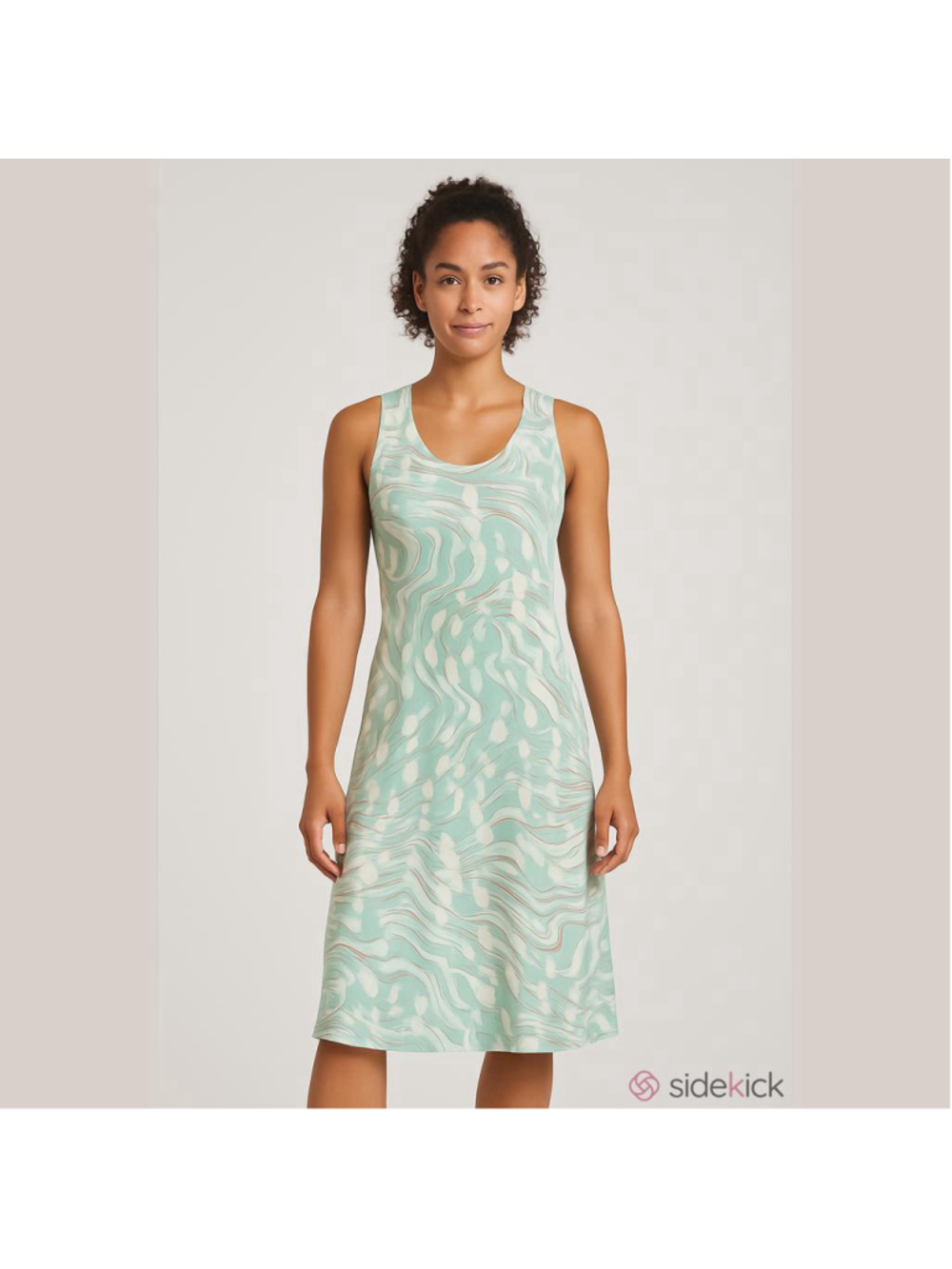 Marc Cain Sports Sage Green Abstract Cotton Sleeveless Midi Dress Size N3 US 6